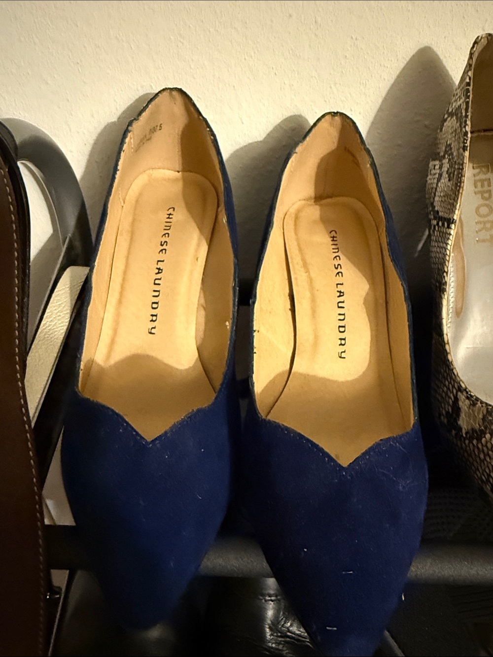 Chinese Laundry Navy Pointed Suede Flats with Scallop Edge